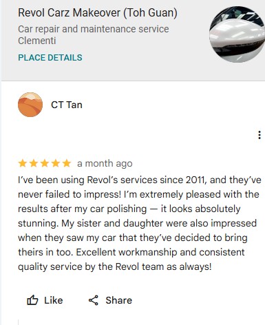 Google review by CT TAN, 10–20 yrs customer of Revol Carz