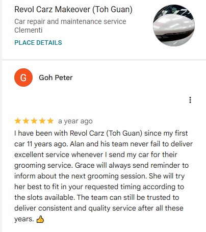 Google review by GOH PETER, 10–20 yrs customer of Revol Carz