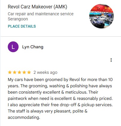 Google review by LYN CHANG, 10–20 yrs customer of Revol Carz