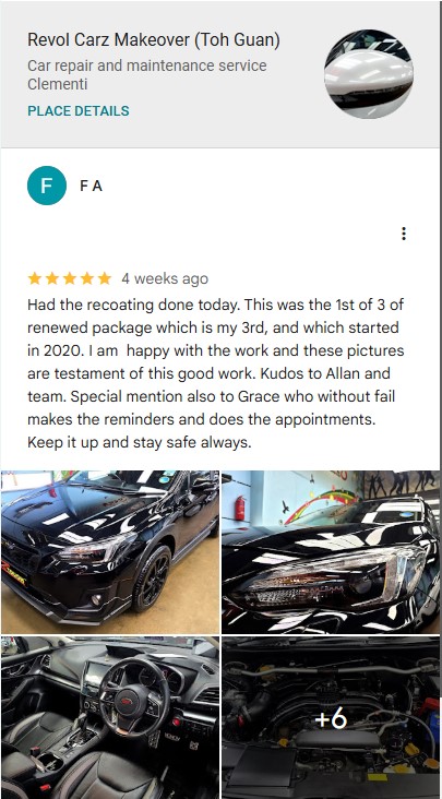Google review by FA, 5–9 yrs customer of Revol Carz