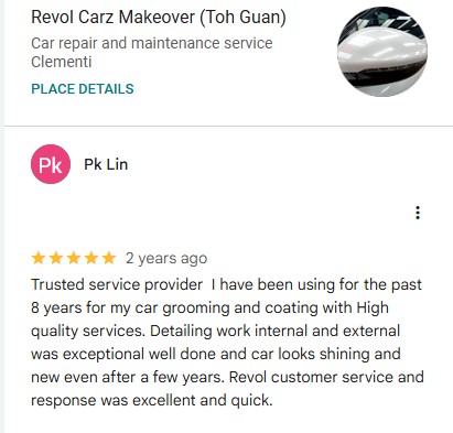 Google review by PK LIN, 5–9 yrs customer of Revol Carz