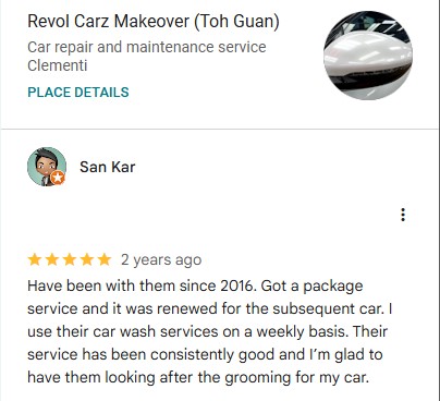 Google review by SAN KAR, 5–9 yrs customer of Revol Carz