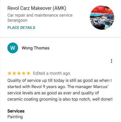 Google review by WONG THOMAS, 5–9 yrs customer of Revol Carz