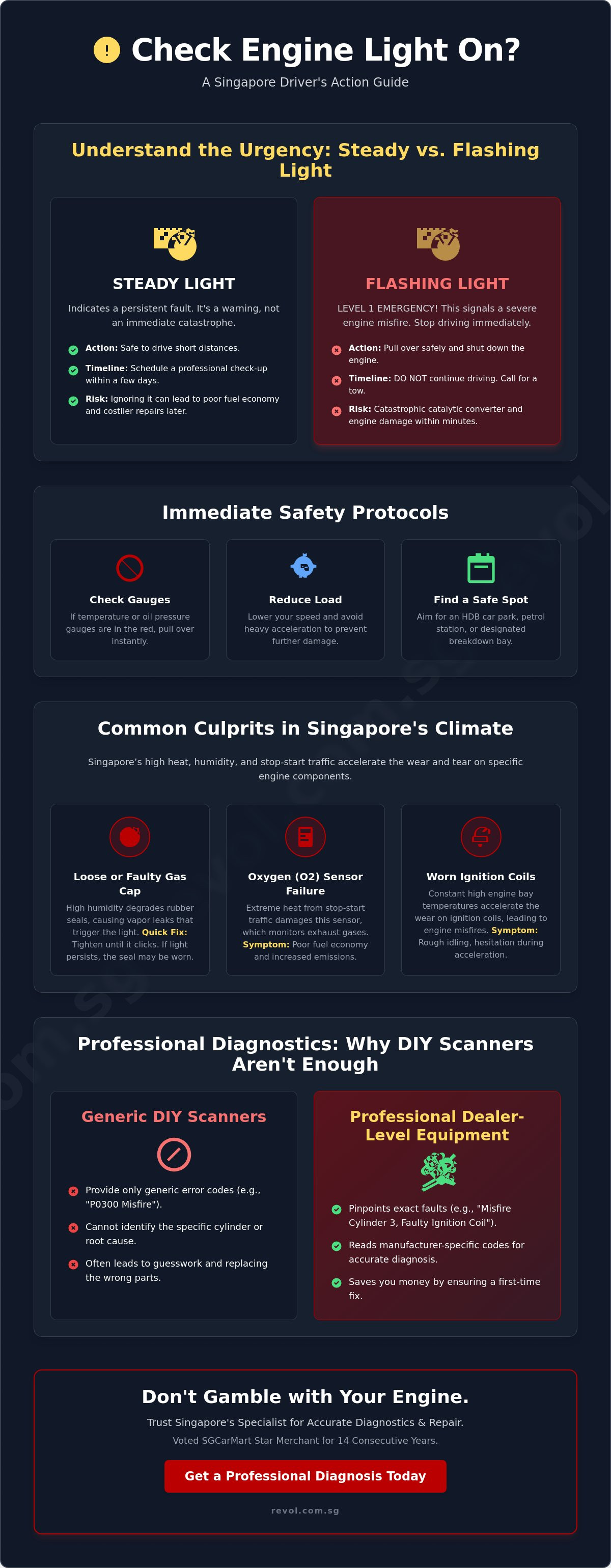 Check Engine Light On: What to Do and How to Avoid Costly Repairs in Singapore infographic
