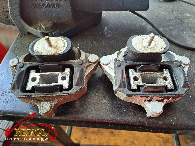 The new mounts installed and the drivetrain aligned in the bay.