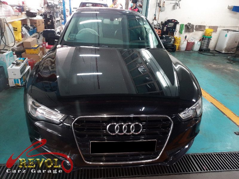 Audi A5 parked at the workshop, in for a coolant leak diagnosis.