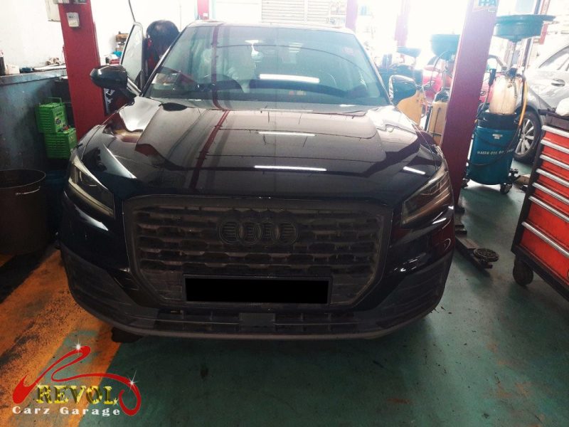 Audi Q2 parked at the workshop, in for a full brake inspection.