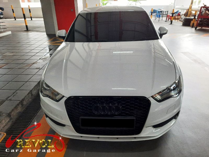 Audi A3 parked at the workshop, in for an oil separator diagnosis.