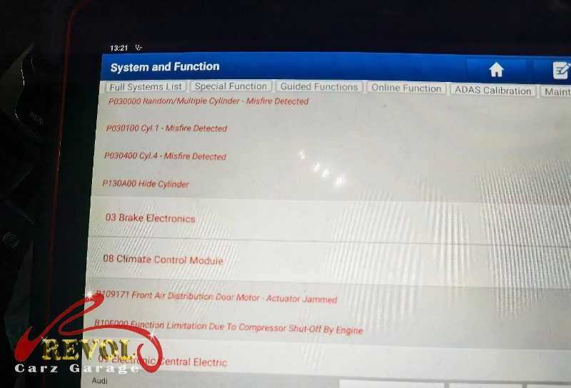 Misfire diagnostics on the Audi A3 pointing to the ignition side.