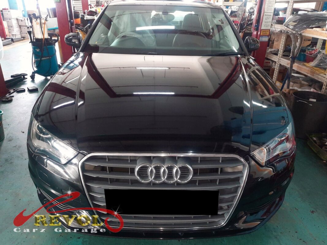 Audi A3 parked at the workshop, in for misfire diagnosis.