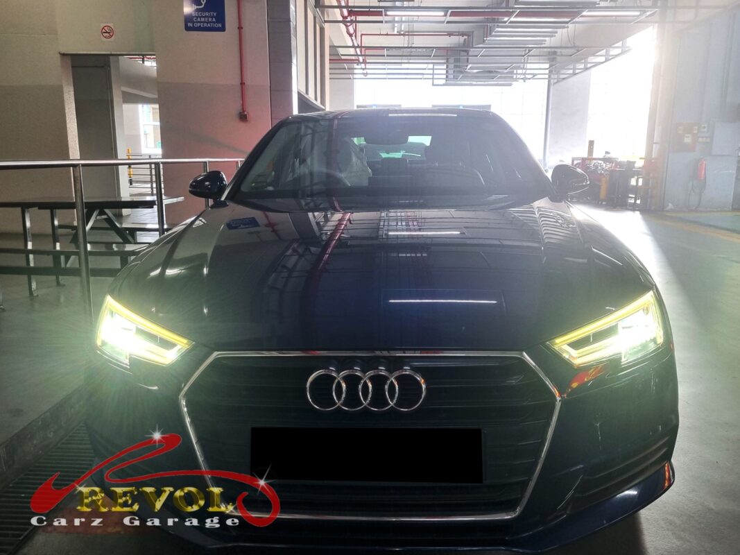 Audi A4 parked at the workshop, in for a timing belt service.