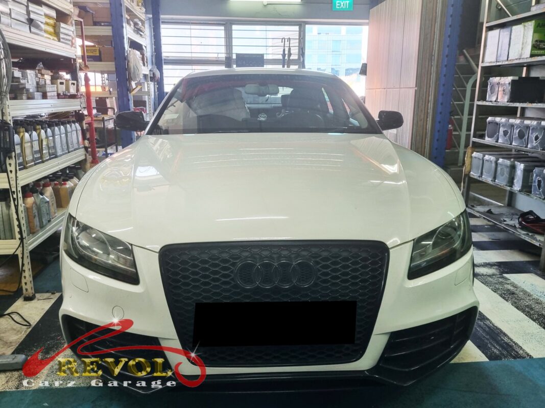 Audi A5 parked at the workshop, in for oil separator inspection.