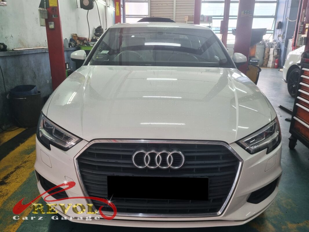 Audi A3 parked at the workshop, in for oil separator inspection.