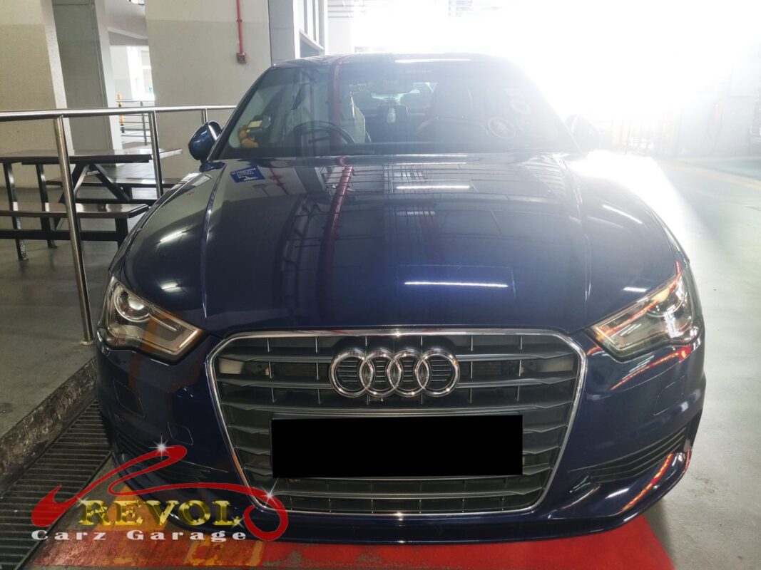 Audi A3 parked at the workshop for a full service.