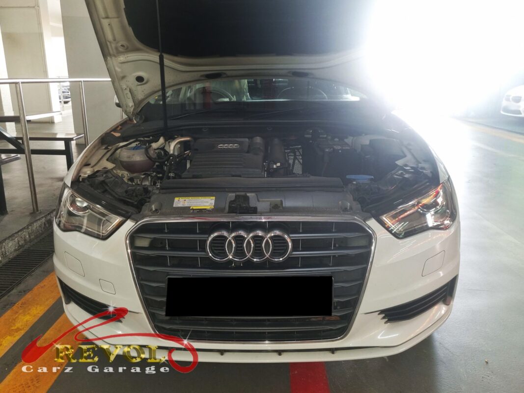 Audi A3 parked at the workshop, in for throttle body diagnosis.