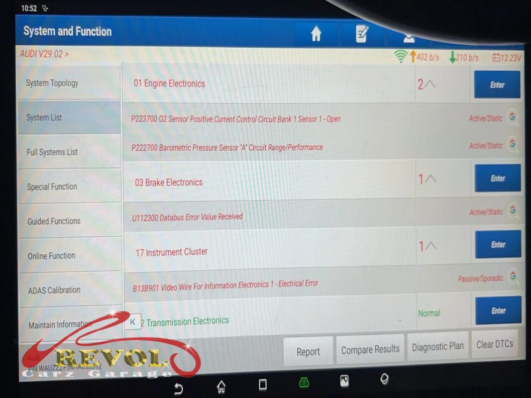 The scan: 'O2 Sensor Positive Current Control Circuit Bank 1 Sensor 1 - Open', the front oxygen sensor circuit faulting.