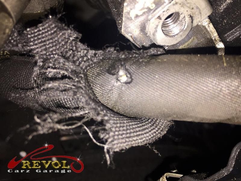 The cracked high-pressure aircon pipe removed from the car.