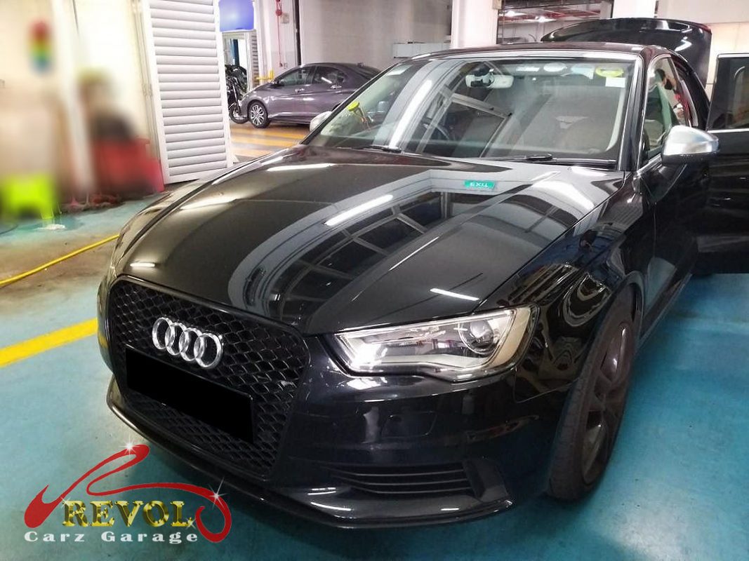 Audi A3 parked at the workshop for a service and coolant pump work.