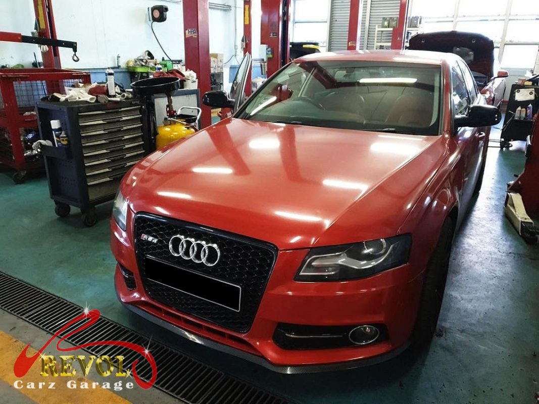 Audi A4 parked at the workshop, in for brake hose and caliper work.
