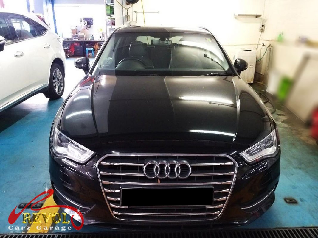 Audi A3 parked at the workshop, in for a DSG mechatronic diagnosis.