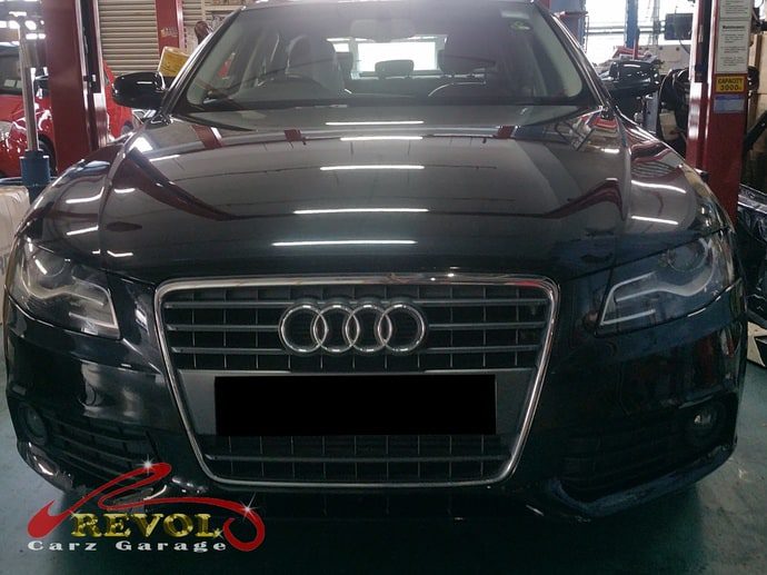 Audi A4 at the workshop, in for frequent coolant top-ups.