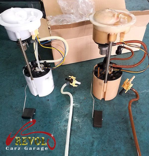 The old fuel pump module removed with its hardened sealing ring.