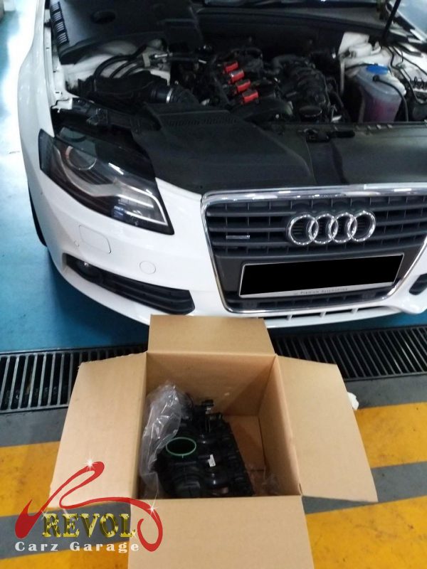 Diagnostics on the Audi A4 showing the intake manifold fault codes.