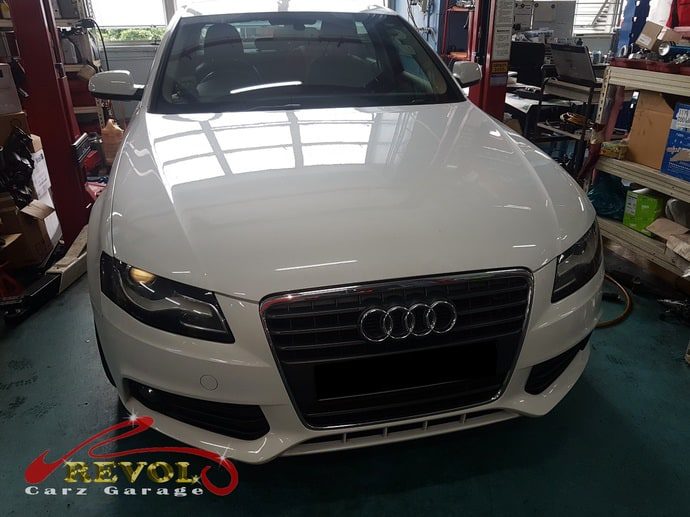Audi A4 at the workshop, in with the aircon not cool.