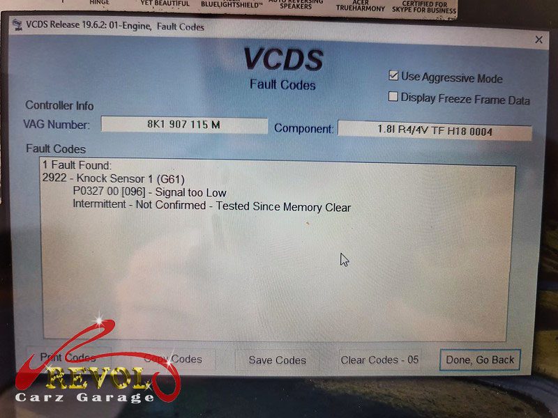 The service scan pointing to the faulty intake air temperature sensor.