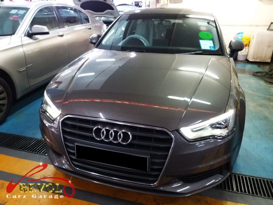 Audi A3 parked at the workshop, in for a turbo boost diagnosis.