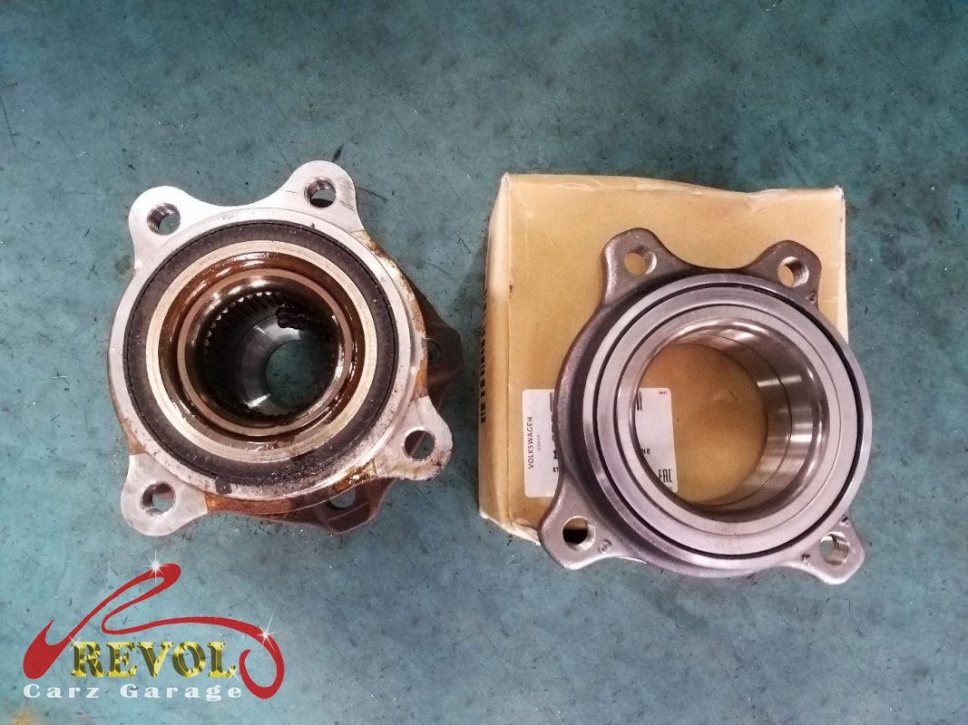 The old worn wheel bearing pressed out of the hub.