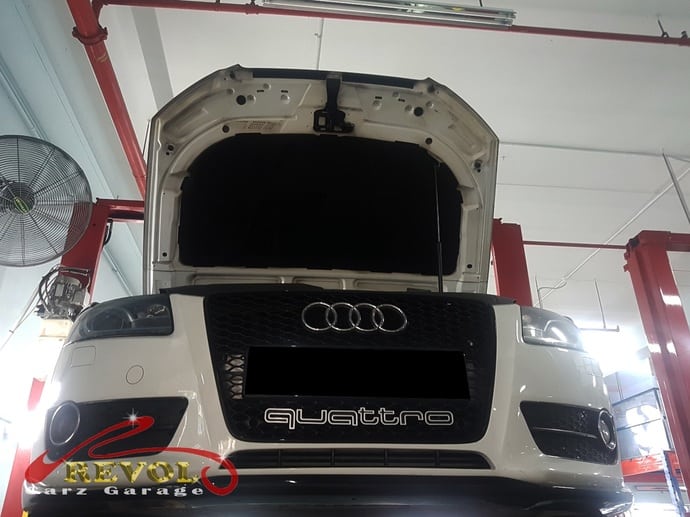 The Audi A5 lifted for an inspection to confirm nothing else was behind the misfire.