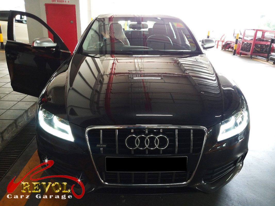 Audi A4 parked at the workshop, in for a blower fan replacement.