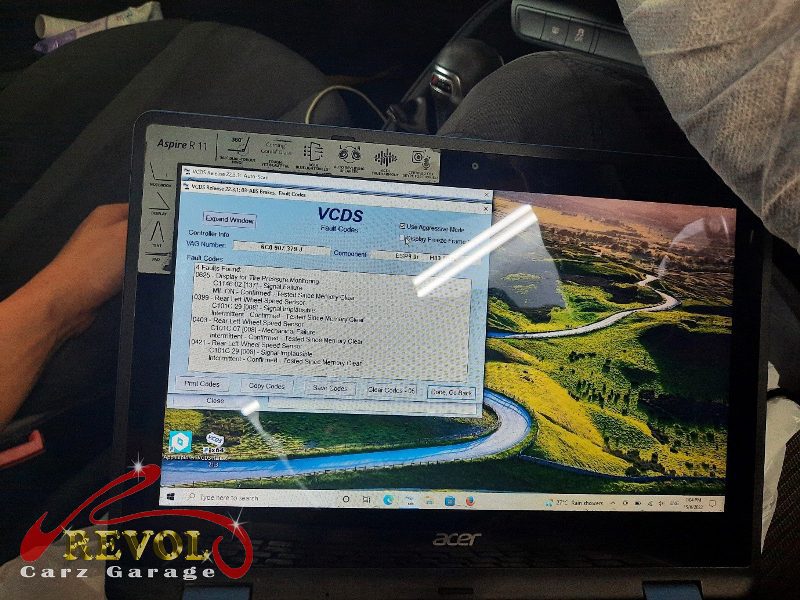 Diagnostic scan on the Audi A1 pointing to the failed wheel speed sensor.
