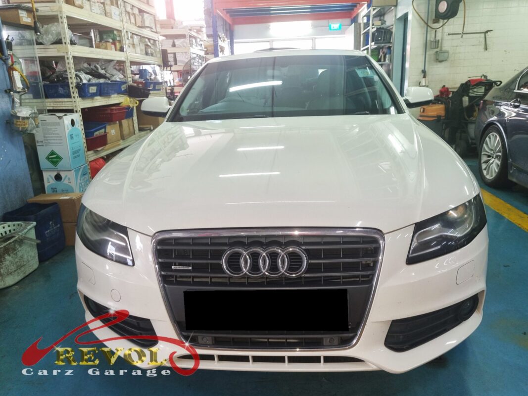 Audi Q2 in the workshop for battery replacement.