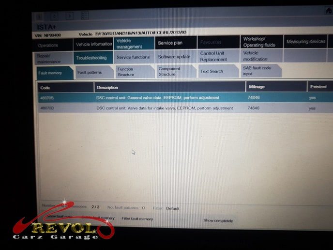 The BMW 316i scanned, the fault codes pointing to the ABS pump control unit.