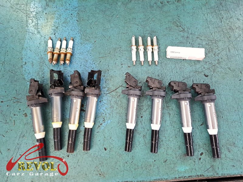 The engine oil and filter changed on the BMW 520i.