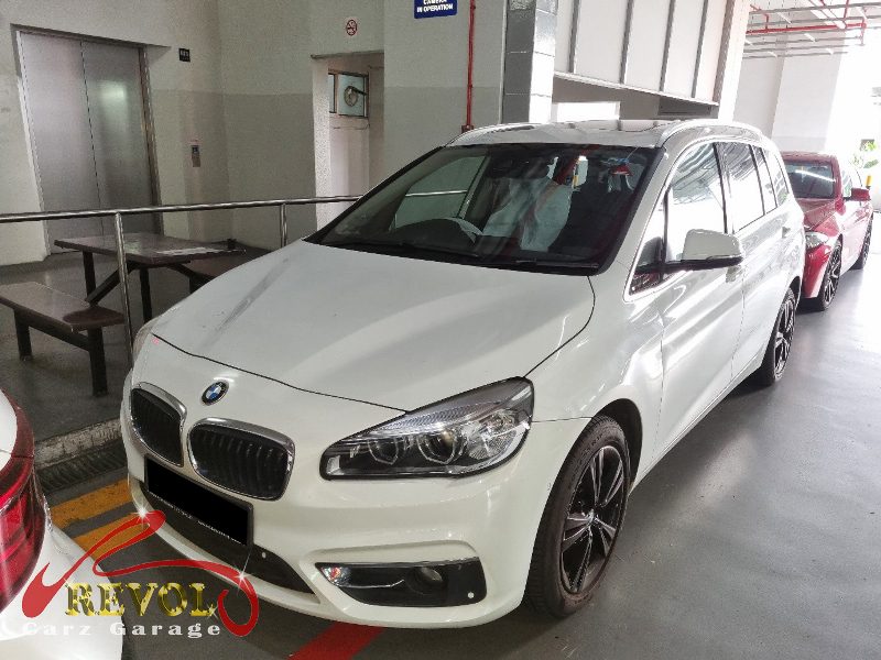 BMW 216i parked at the workshop, in for rear aircon blower replacement.
