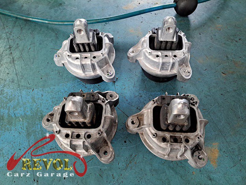 The new BMW-spec engine and gearbox mounts ready to fit.