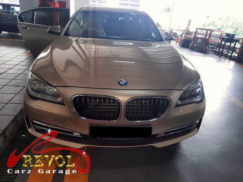 BMW 760i parked at the workshop, in for a door lock repair.