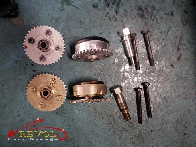 The broken aluminium timing gear screw removed from the engine.