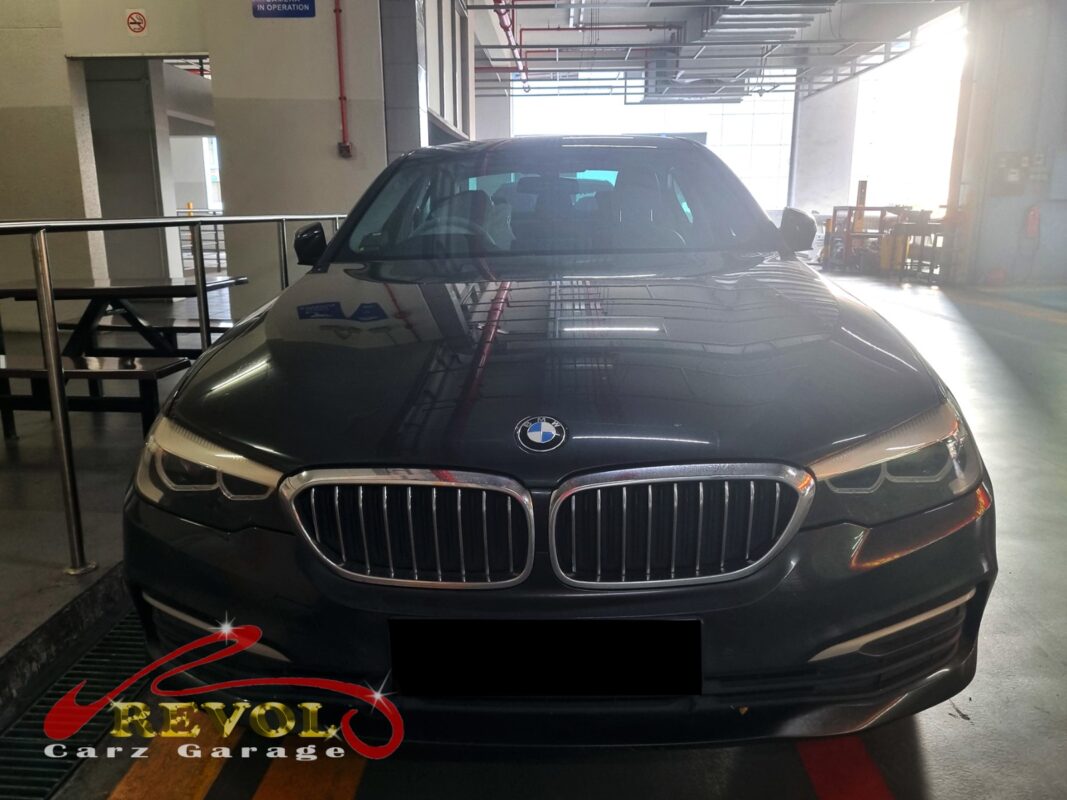 BMW 530i parked at the workshop, in for aircon cooling coil inspection.