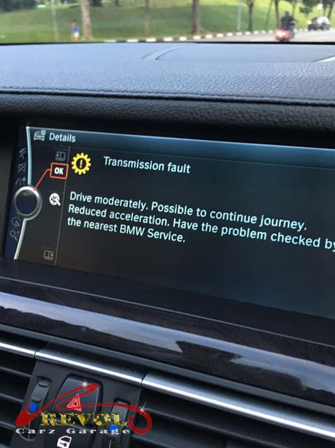 BMW 740i at the workshop, in with a transmission fault code.