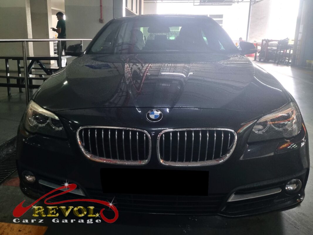 BMW 528i on the workshop lift for anti-roll bar bush replacement.