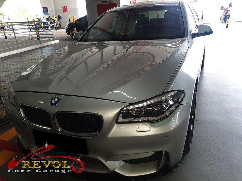 BMW 520i at the workshop, in for a hard-to-find coolant leak.