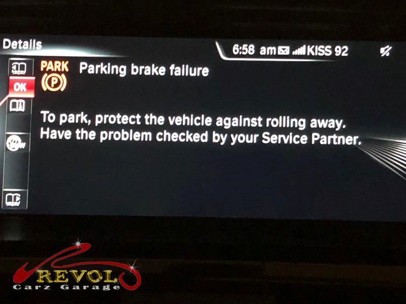 Diagnostic scan on the BMW X4 pointing to the jammed parking brake actuator.