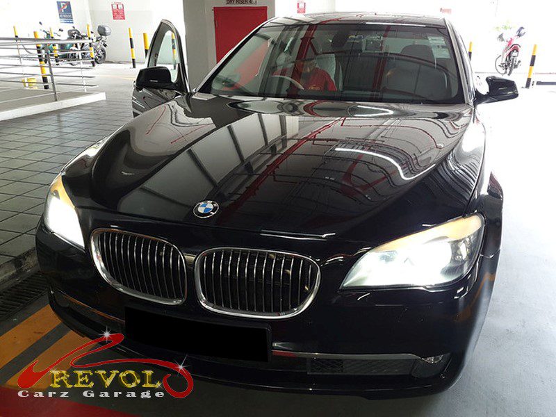 BMW 730i parked at the workshop, in for air suspension inspection.