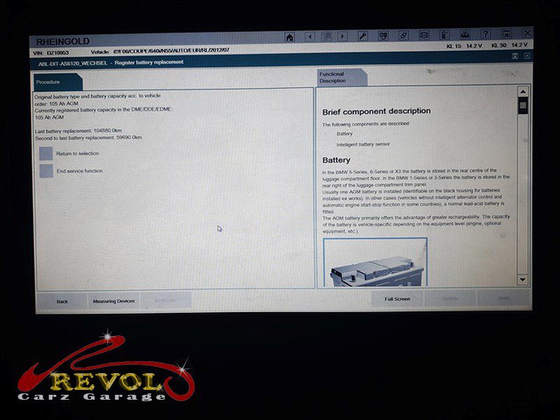 The new genuine BMW battery fitted, ready to register with IBS.