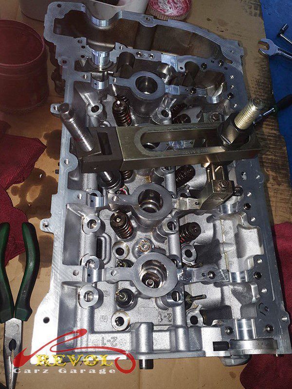 The rebuilt engine refilled with fresh oil and coolant.