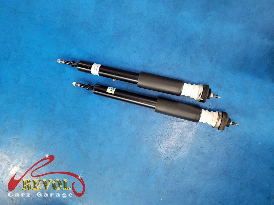 The old front struts removed alongside the new pair.